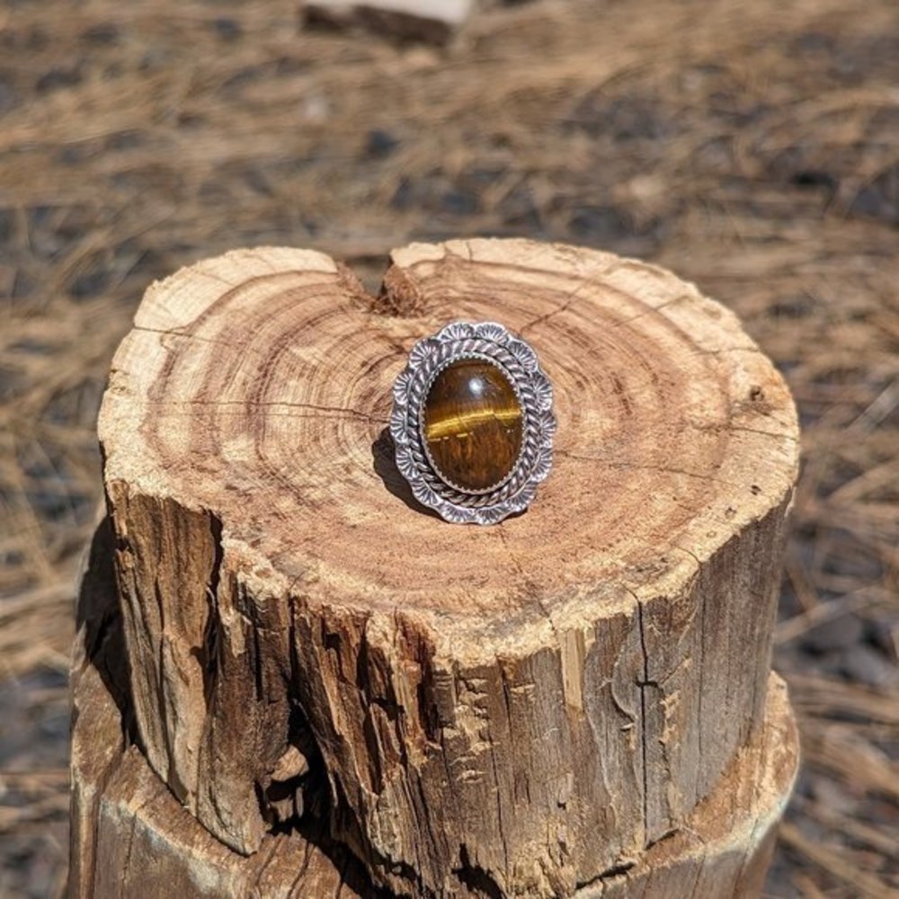 Navajo Jewelry Women's Ring Native American Tiger Eye Stone Handmade Sz 8.25